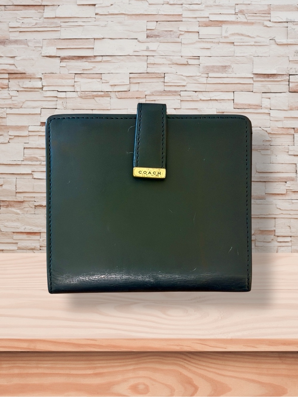 Coach Black Leather Unisex Bi-Fold Wallet with Gold Accent - Picture 1 of 3